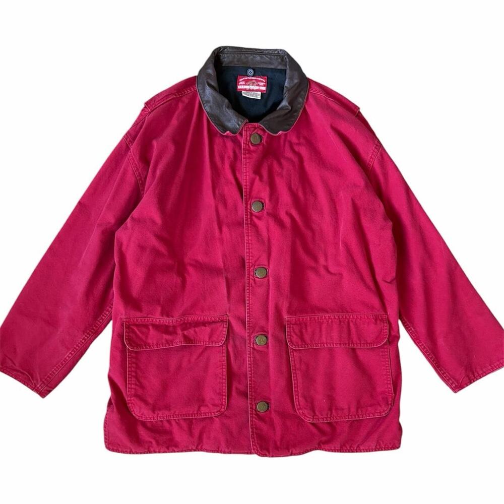Vintage Marlboro Country Store Red Cotton Chore Coat with Leather Collar